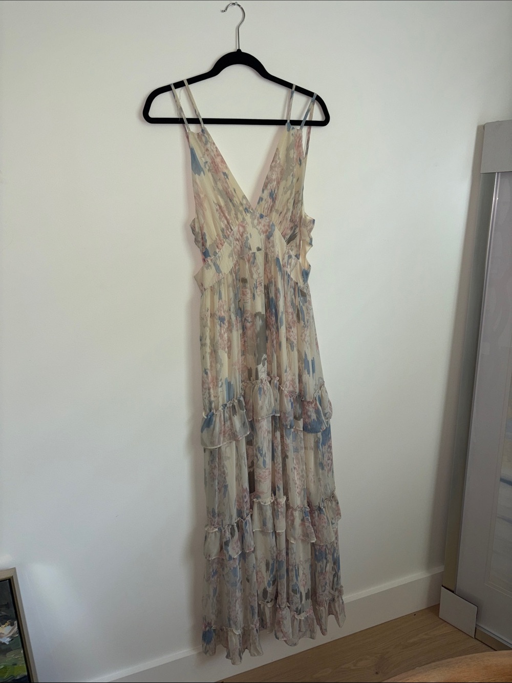 Pastel Cream Floral Tiered Maxi Dress